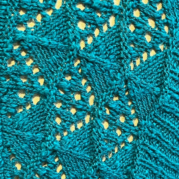 Jade teal open crochet knit sweater form fitted short sleeve tunic long length‎ - Picture 5 of 17